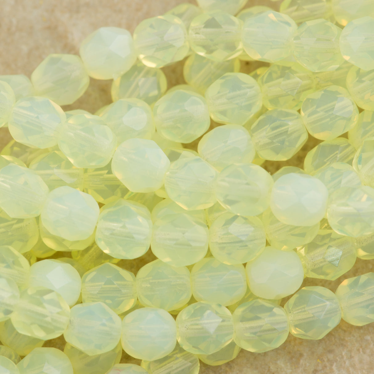 50 Czech Fire Polished 8mm Round Bead Milky Jonquil (81000)