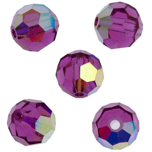 24 Preciosa Czech Crystal 4mm MC Round Bead Fuchsia AB 70350AB