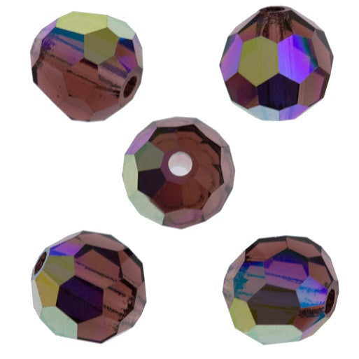24 Preciosa Czech Crystal 4mm MC Round Bead Light Burgundy AB (90095AB)