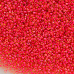 Toho Round Seed Bead 11/0 Luminous Light Topaz Inside Color Lined Neon Pink 2.5-inch Tube (979)