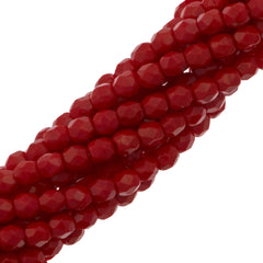 100 Czech Fire Polished 3mm Round Bead Opaque Red (93200)