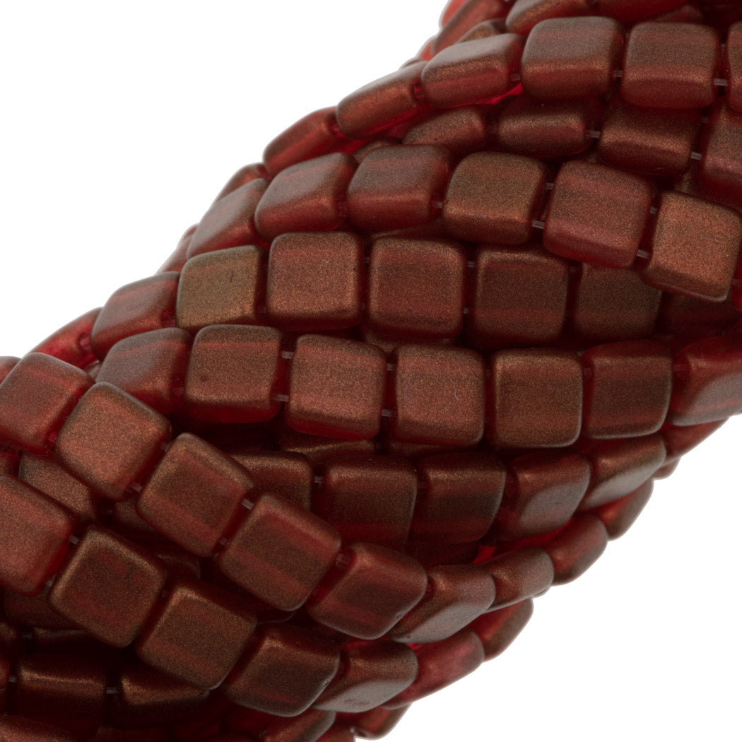 50 CzechMates 6mm Two Hole Tile Beads Halo Cardinal (29256)