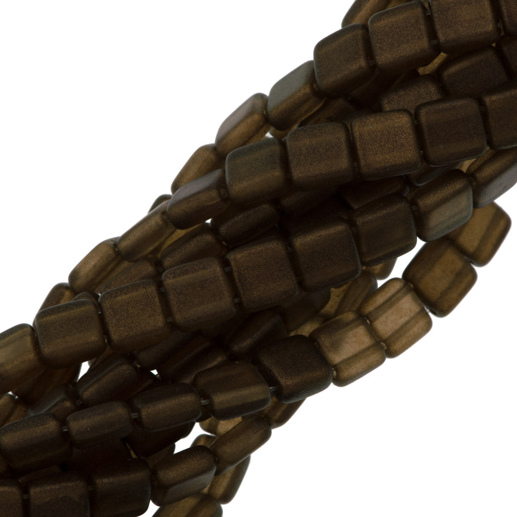 50 CzechMates 6mm Two Hole Tile Beads Halo Burnt Umber (29272)