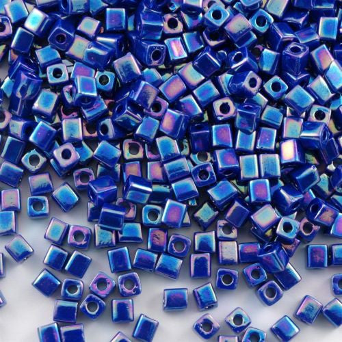 Miyuki 4mm Cube Seed Bead Opaque Cobalt AB 10g (414R)