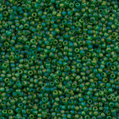Toho Round Seed Bead 8/0 Transparent Matte Green AB 5.5-inch tube (167BF)
