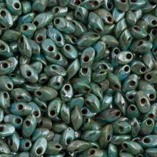 Miyuki Long Magatama Seed Bead Opaque Turquoise Blue Picasso Luster 8g Tube (4514L)