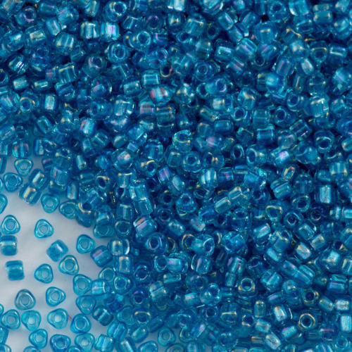 Miyuki Triangle Seed Bead 5/0 Sparkle Blue Lined Aqua AB 10g (1823)