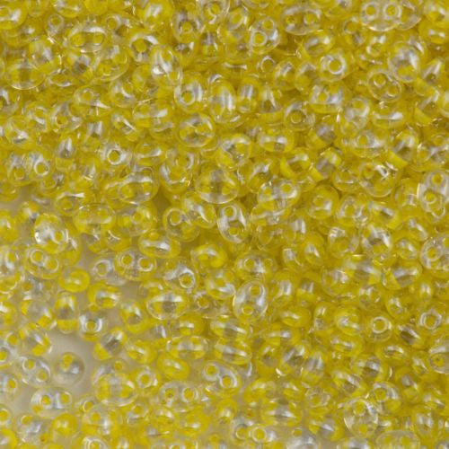 Preciosa Twin Two Hole Beads Inside Color Lined Yellow 15g 38686