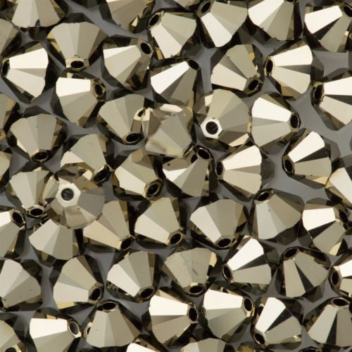 24 TRUE CRYSTAL 6mm Bicone Bead Crystal Metallic Light Gold 2X (001 MLGLD)