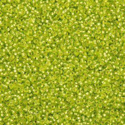 Miyuki Round Seed Bead 15/0 Matte Silver Lined Chartreuse 2-inch Tube (14F)