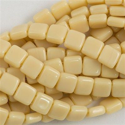 50 CzechMates 6mm Two Hole Tile Beads Opaque Light Beige (13010)
