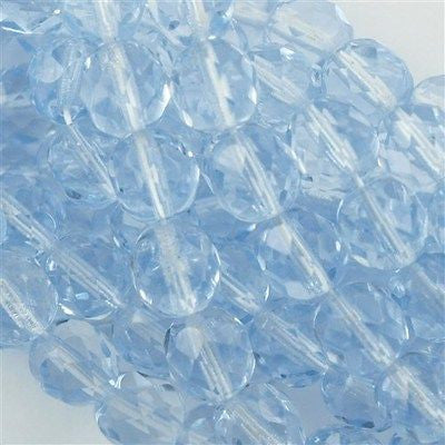 50 Czech Fire Polished 8mm Round Bead Blue Sky (30010)