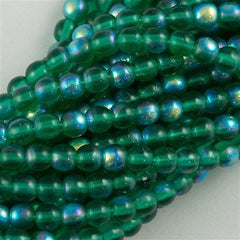 200 Czech 4mm Pressed Glass Round Beads Emerald AB (50730X)