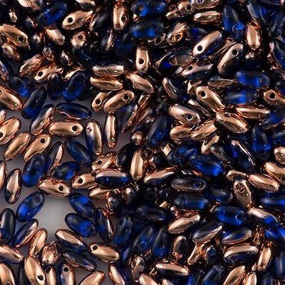 Czech Rizo 2.5x6mm Beads Medium Light Cobalt Capri Gold 15g RZ-30070CAG