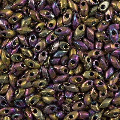 Miyuki Long Magatama Seed Bead Metallic Purple Gold Iris 8g Tube (188)