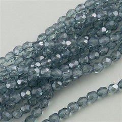 50 Czech Fire Polished 6mm Round Bead Transparent Blue Luster (14464)