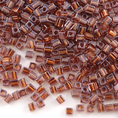 Miyuki 4mm Cube Seed Bead Inside Color Lined Rose Copper 10g (2646)