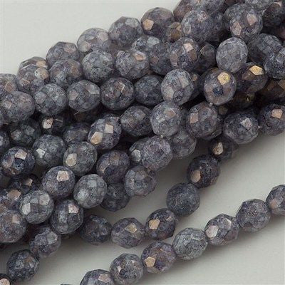 50 Czech Fire Polished 8mm Round Bead Stone Amethyst Luster (64496)