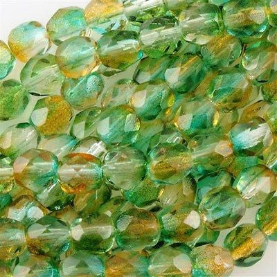 50 Czech Fire Polished 8mm Round Bead Dual Coated Orange Teal (48024)