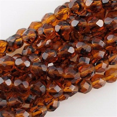 50 Czech Fire Polished 8mm Round Bead Tortoise (18036)