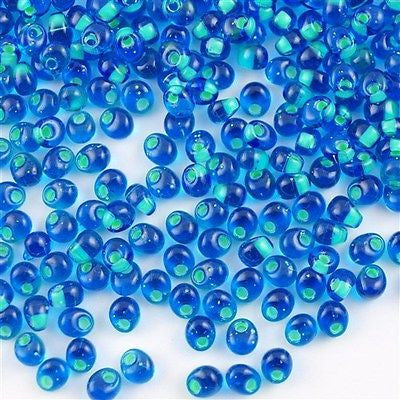 Miyuki 4mm Magatama Seed Bead Green Inside Color Lined Blue 10g (31)