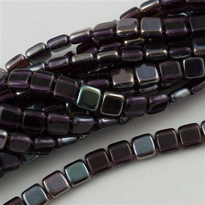 50 CzechMates 6mm Two Hole Tile Beads Tanzanite Celsian (20510Z)