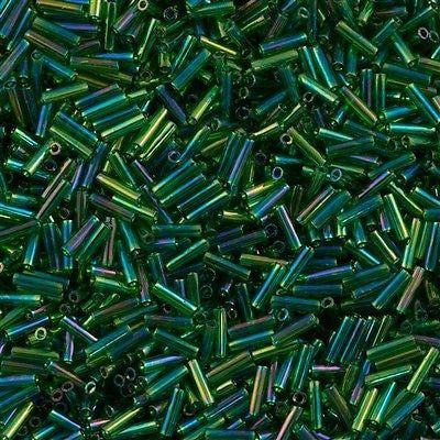 Miyuki 6mm Bugle Bead Transparent Green AB 5-inch Tube (179)