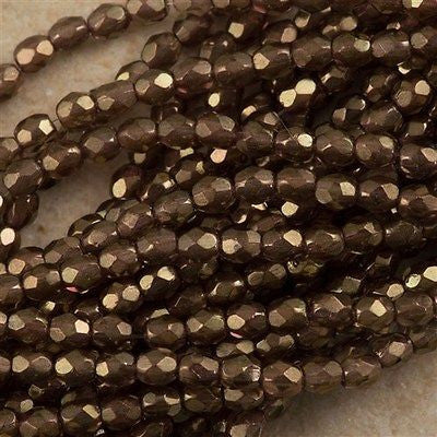 100 Czech Fire Polished 3mm Round Bead Bronze Olivine (50230B)