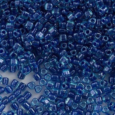 Miyuki Triangle Seed Bead 10/0 Lt Blue Inside Color Lined Dk Blue 10g (1828)