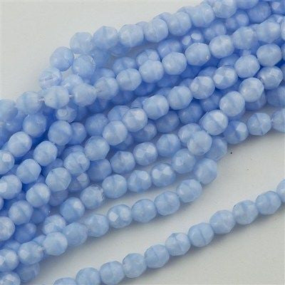 50 Czech Fire Polished 6mm Round Bead Light Blue Coral (36006)
