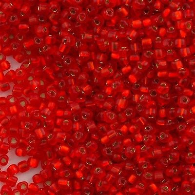Miyuki Triangle Seed Bead 8/0 Matte Silver Lined Red 10g (10F)