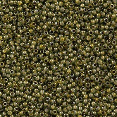 Toho Round Seed Bead 11/0 Peridot Inside Color Lined Gold 19g Tube (991)
