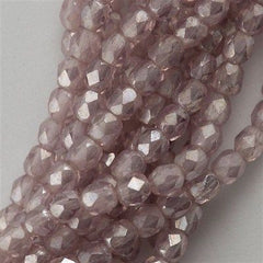 100 Czech Fire Polished 3mm Round Beads Mid. Amethyst Luster (20040L)