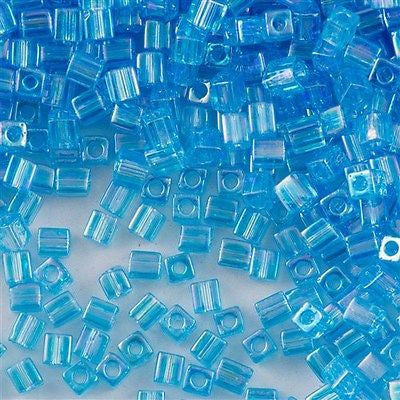 Miyuki 4mm Cube Seed Bead Transparent Light Blue AB 15g SB4-260