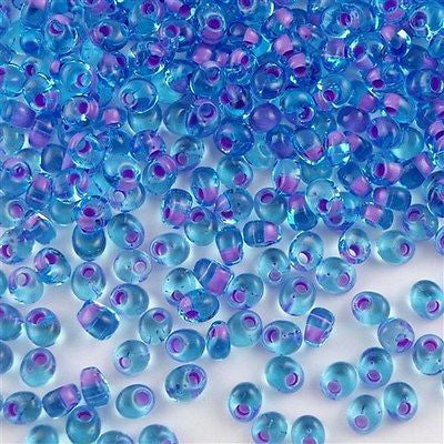 Miyuki 4mm Magatama Seed Bead Purple Inside Color Lined Blue 10g (47)