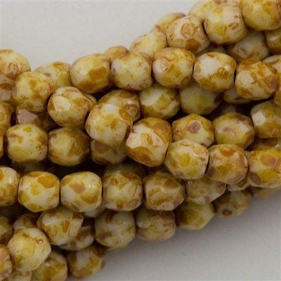 100 Czech Fire Polished 3mm Round Bead Opaque White Picasso (03000T)