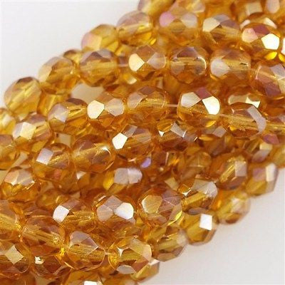 50 Czech Fire Polished 6mm Round Bead Topaz Twilight (10060W)