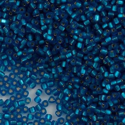 Miyuki Triangle Seed Bead 10/0 Matte Silver Lined Capri Blue 10g (25F)