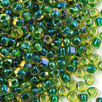 Miyuki Triangle Seed Bead 8/0 Green Lined Topaz 10g (1165)