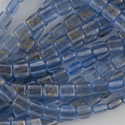 50 CzechMates 6mm Two Hole Tile Beads Gold Marbled Light Sapphire T6-30030GM