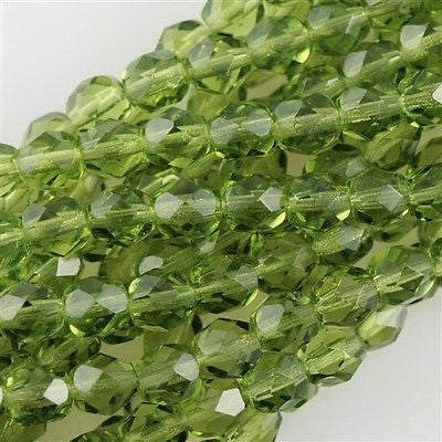 50 Czech Fire Polished 8mm Round Bead Olivine (50230)
