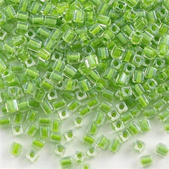 Miyuki 4mm Cube Seed Bead Inside Color Line Lime Green 19g Tube (245)