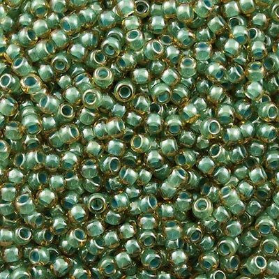 Toho Round Seed Bead 8/0 Inside Color Lined Sage Amber 5.5-inch tube (380)
