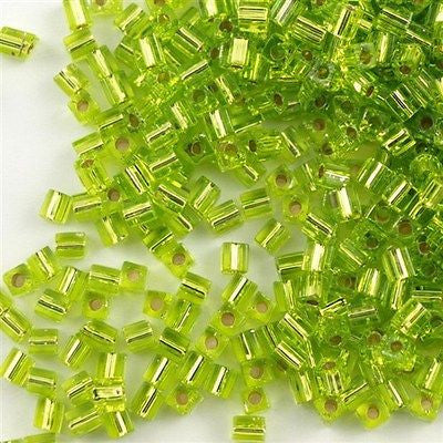 Miyuki 4mm Square Cube Seed Bead Silver Lined Lime 10g (14)