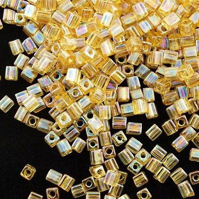 Miyuki 4mm Cube Seed Bead Transparent Light Amber AB 10g (251)