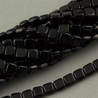 50 CzechMates 6mm Two Hole Tile Beads Jet Black (23980)