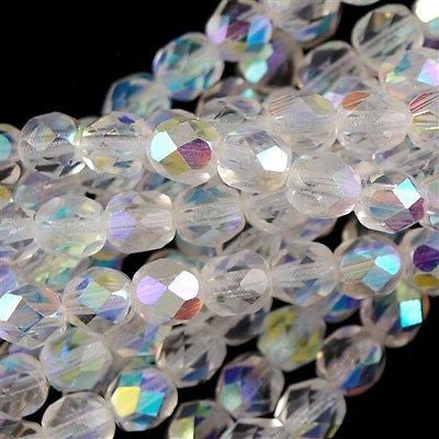 50 Czech Fire Polished 8mm Round Bead Crystal AB (00030X)
