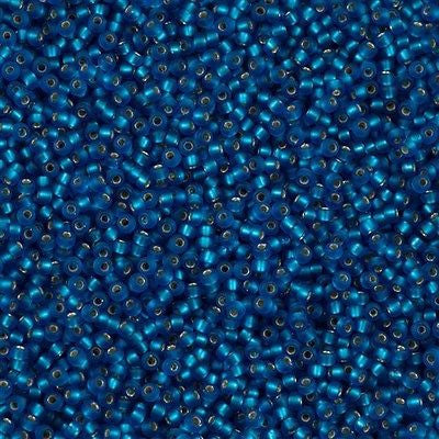 Miyuki Round Seed Bead 11/0 Matte Silver Lined Capri Blue 22g Tube (25F)