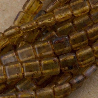 50 CzechMates 6mm Two Hole Tile Beads Matte Crystal Picasso (00030TM)