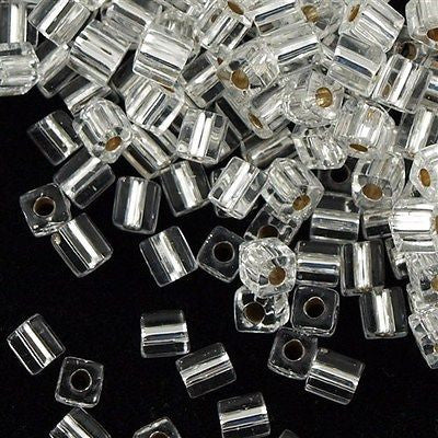 Miyuki 3mm Cube Seed Bead Silver Lined Crystal 10g (1)